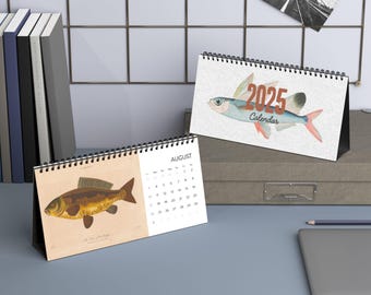 2025 Antique Fish Prints Desktop Calendar - Vintage Aquatic Art for Nature Lovers- Vintage Yearly Planner, Fish Lover Gift, Nature Art
