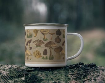 Taza vintage de camping esmaltada con forma de hongo: regalo para amantes de la naturaleza
