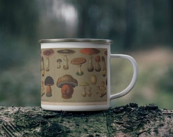 Taza vintage de camping esmaltada con forma de hongo: regalo para amantes de la naturaleza