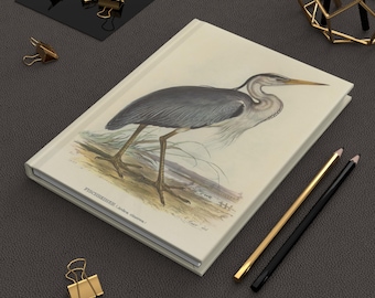 Antique Bird Printed Hardcover Journal Matte, Vintage Style Notebook, Nature Lover Gift, Writing Diary, Bullet Journal, Sketchbook, Heron