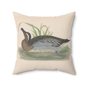 Antique Duck Print Pillow, Vintage Home Decor Cushion, Farmhouse Duck Art Throw Pillow, Farm Animal Lover Gift, Retro Wildlife Accent