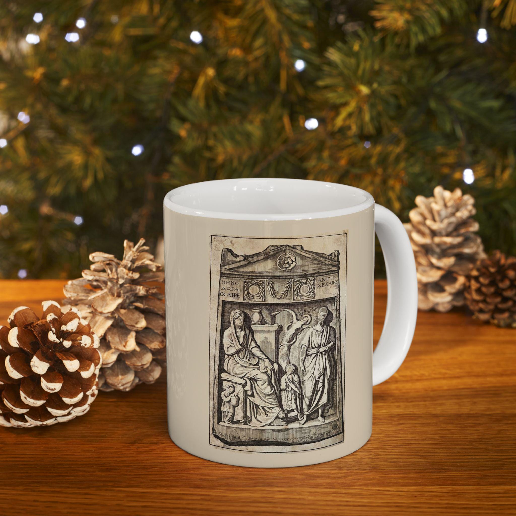 Cornelis De Bruyn Ceramic Mug, Antique Print of a Tombstone in Smyrna by De Bruyn (1698) (11oz, 15oz)