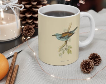 Taza de cerámica con diseño de pájaro: Estampado botánico vintage, regalo para amantes de la naturaleza
