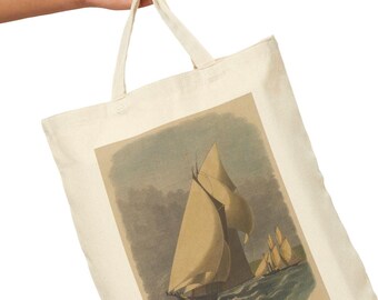 Vintage Sailboat Print Tote Bag: Eco-Friendly Cotton Beach Bag