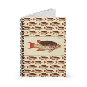 Antique Fish Printed Spiral Notebook - Ruled Line, Lutianus Verres Journal, Fisherman Gift, Ocean Lover Stationery, Fishing Enthusiast