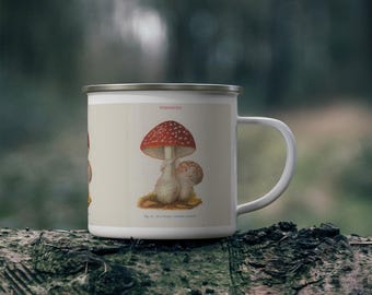 Taza vintage de camping esmaltada con forma de hongo: regalo para los amantes de los hongos