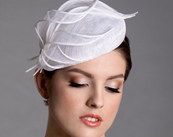 White wedding hat. Beautiful pillbox hat. White percher.