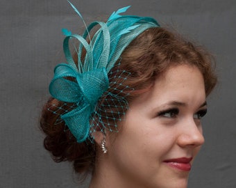 Turquoise wedding fascinator. Green wedding fascinator. Made to order.