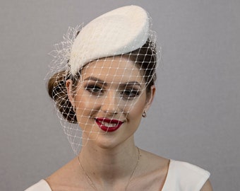 Light ivory white or Cream white wedding hat. Made to order.