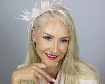 Light Pink Feather Fascinator: Wedding Kentucky Derby Headband