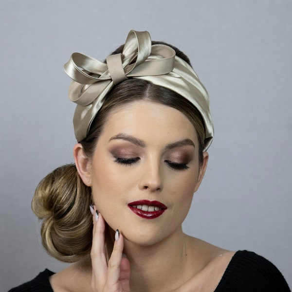 Golden silky shiny wide headband wrap.