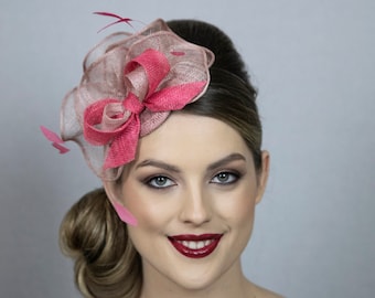 Dusty pink and hot pink fascinator hat. New design, 2024 collection.