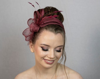 Red wine colour fascinator. Made to order.