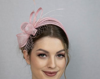 Pink Feather Fascinator, Wedding Headpiece, Wedding hair accessory.