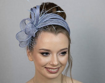 Blue wedding guest fascinator. Light blue fascinator. New colour for popular fascinator style.