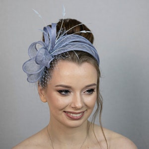 Blue wedding guest fascinator. Light blue fascinator. New colour for popular fascinator style.