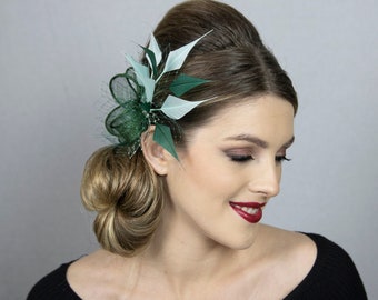 Green feather fascinator. New colour for popular design.