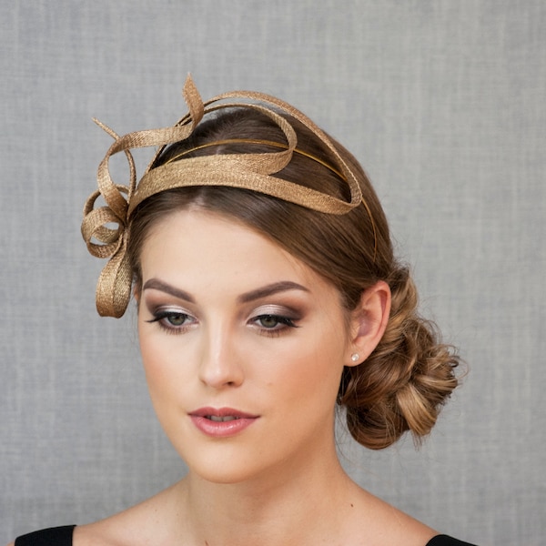 Golden fascinator. Golden headband.