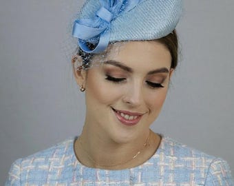 New Chic Blue Women\'s pill box hat, blue Fascinator Hat, new blue linen hat Amazon.com: Blue Fascinator Fascinators Tea Girls and for  main image 3