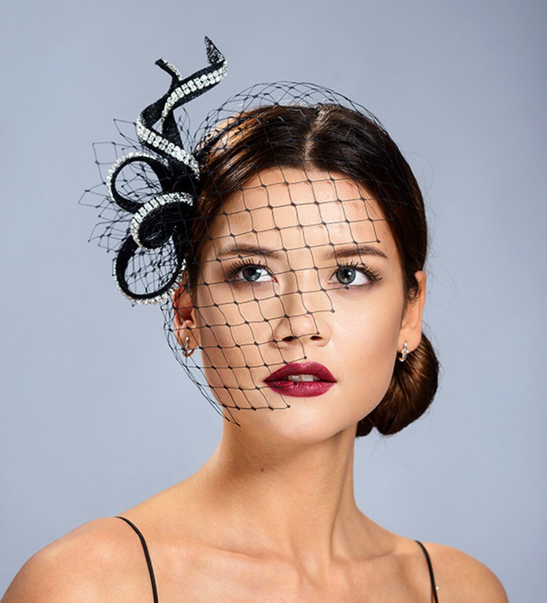 Black Luxorious Fascinator With the Face Veil for Your Special