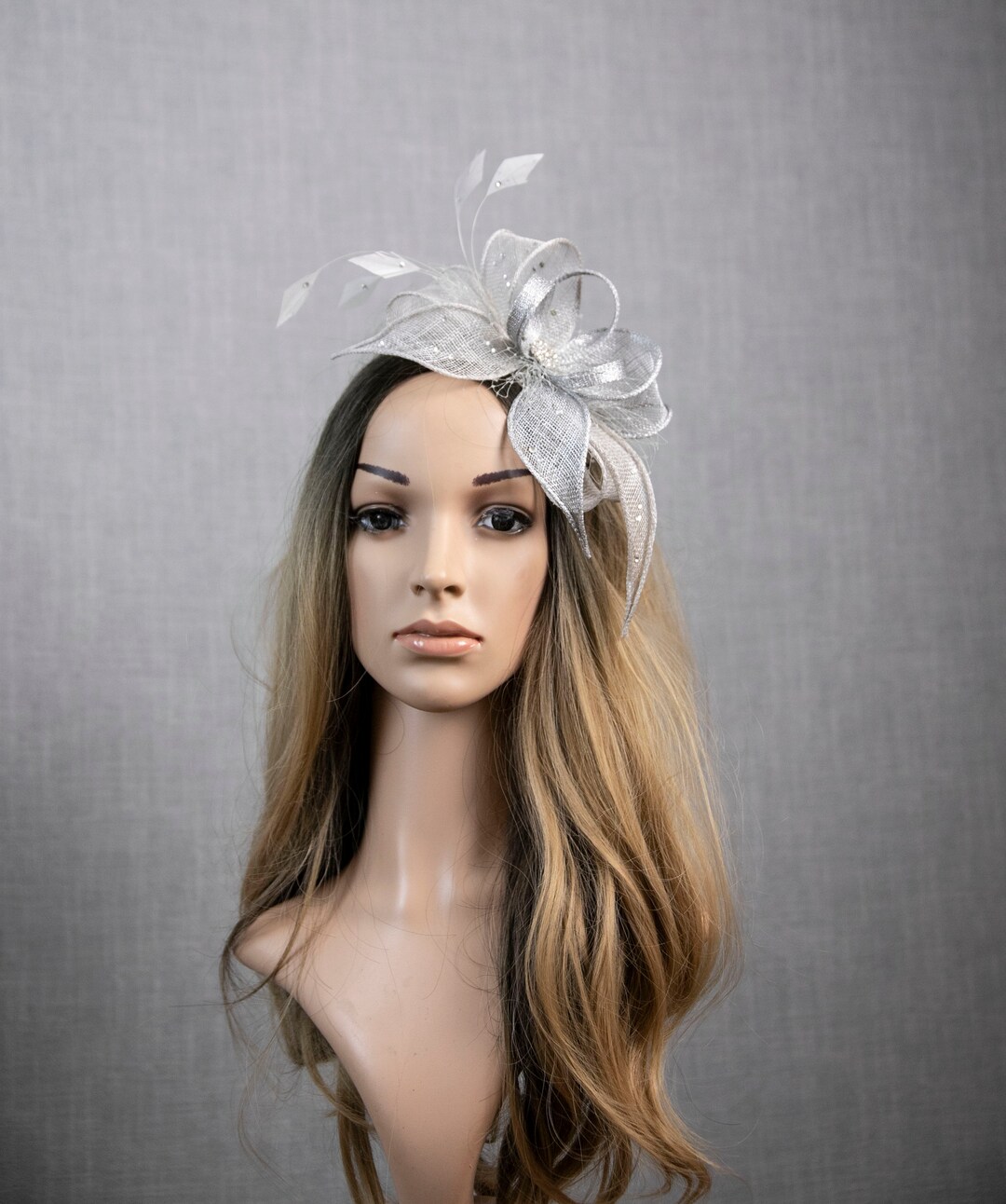 Grey Fascinator. Silver Fascinator. Etsy