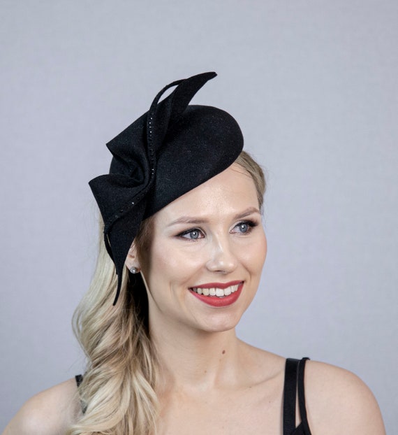 Black Pillbox Hat. Funeral Hat 