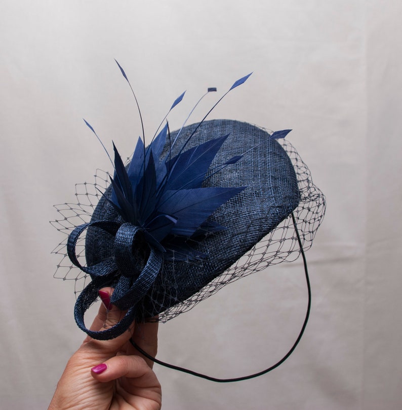Navy Blue Pillbox Hat. Blue Wedding Hat. Etsy