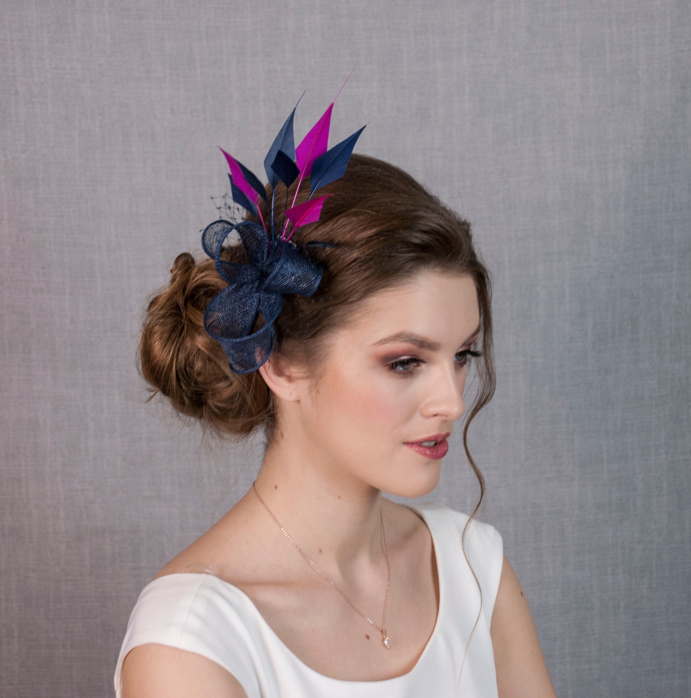 Navy and pink wedding hats deals
