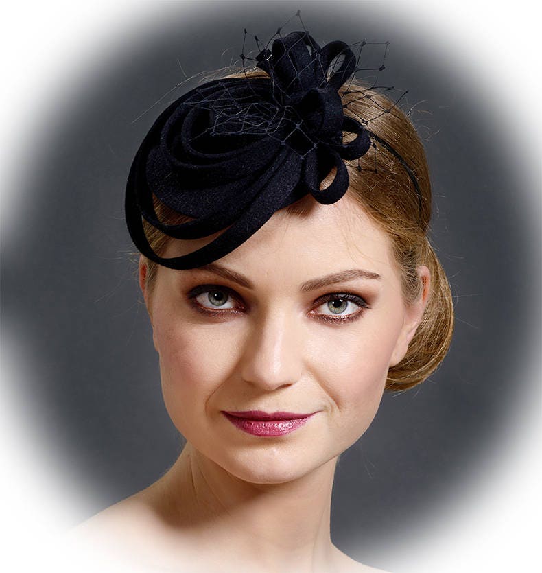 Black modern and simple fascinator hat from felt for casual Etsy