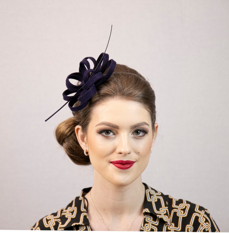 Blue Minimalist Felt Fascinator. Dark 