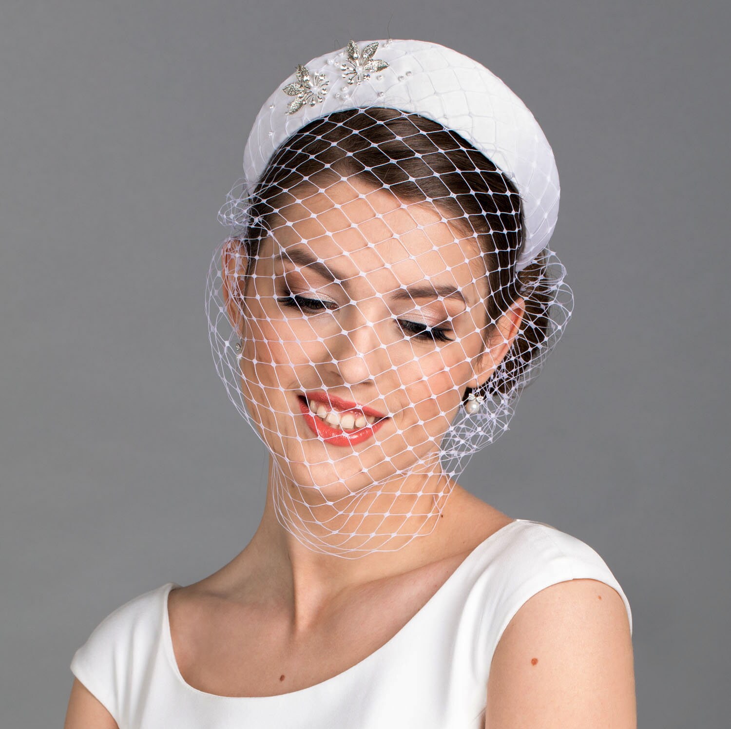 White Bridal Headband. Wedding Hat 