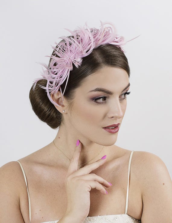Feather Fascinator Headband Victorian Style Feather Clip Fascinator - Pink Champagne  main image 4