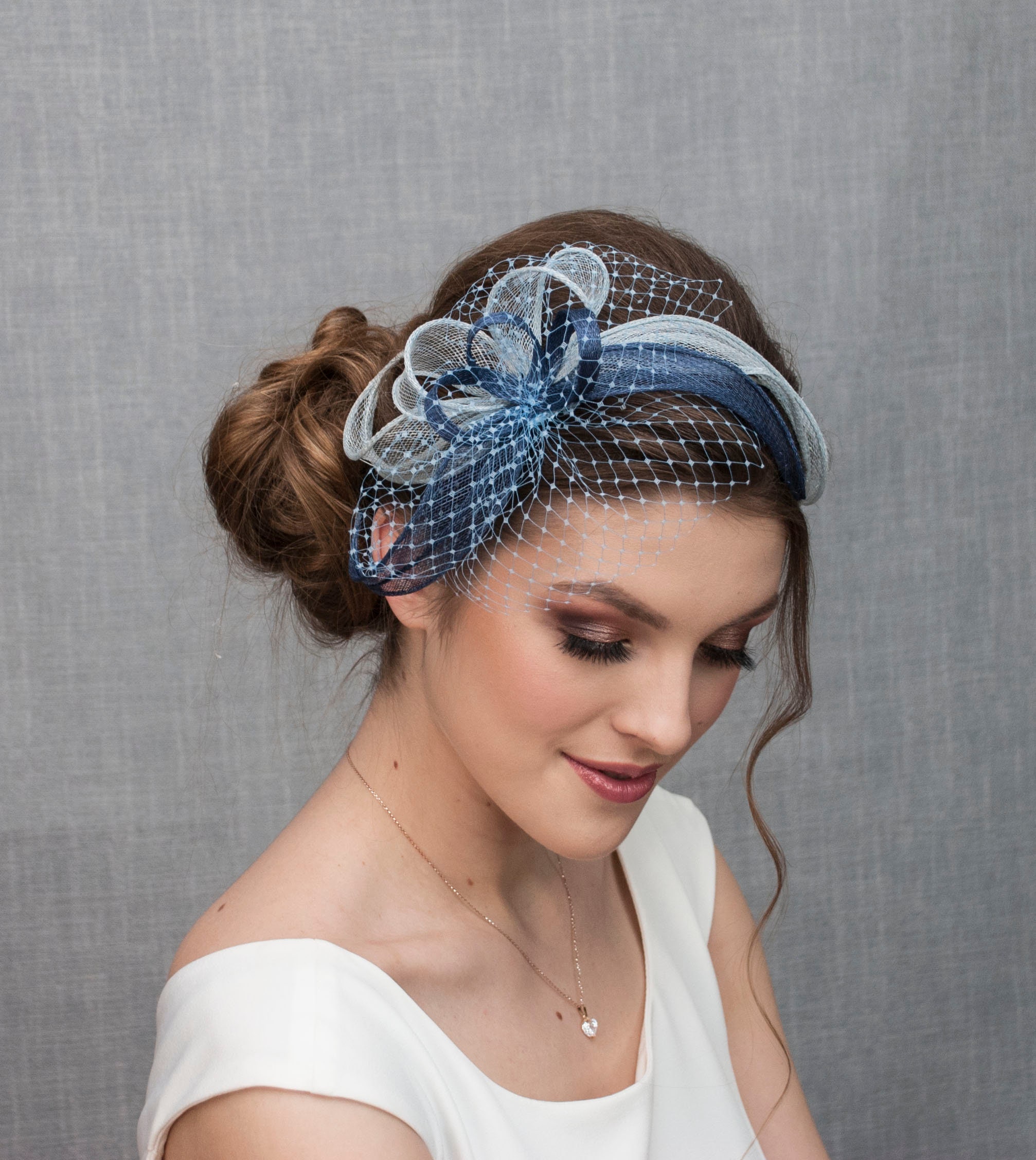 Blue Fascinator Hat. Navy Blue Wedding 