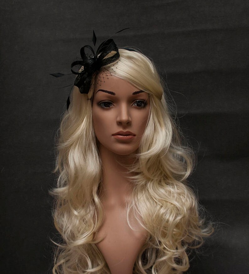 Black fascinator small black fascinator black wedding Etsy