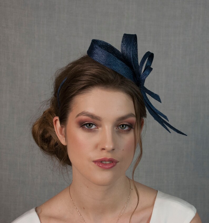 Navy blue modern fascinator. Elegant simple blue fascinator. Etsy