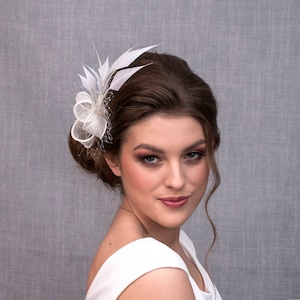 White wedding fascinator. White feather fascinator for your special occasions. image 1