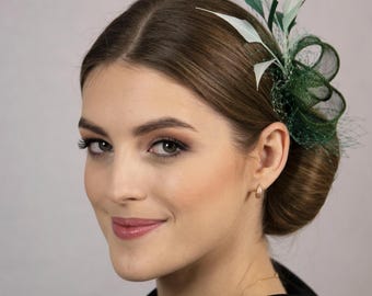 Green feather fascinator. New colour for popular design.