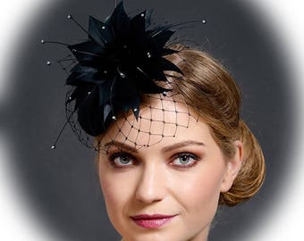 Black small pillbox hat for the weddings, funerals, church, other special occasions