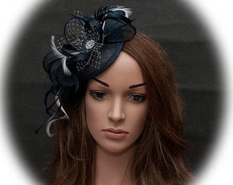 Navy fascinator. Navy wedding fascinator. Blue fascinator. Navy hat. Navy blue fascinator.