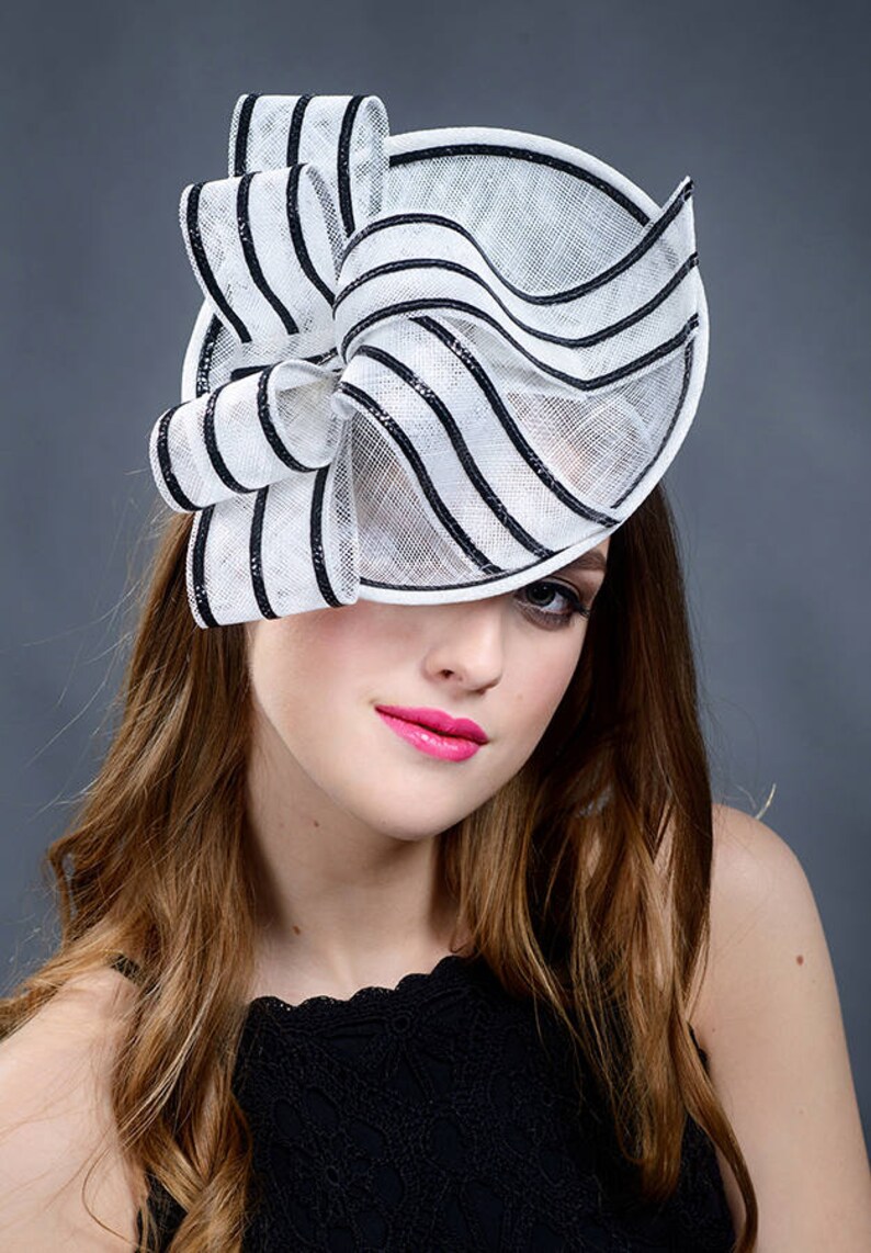 Black and white fascinator hat. Black and white saucer hat. Etsy