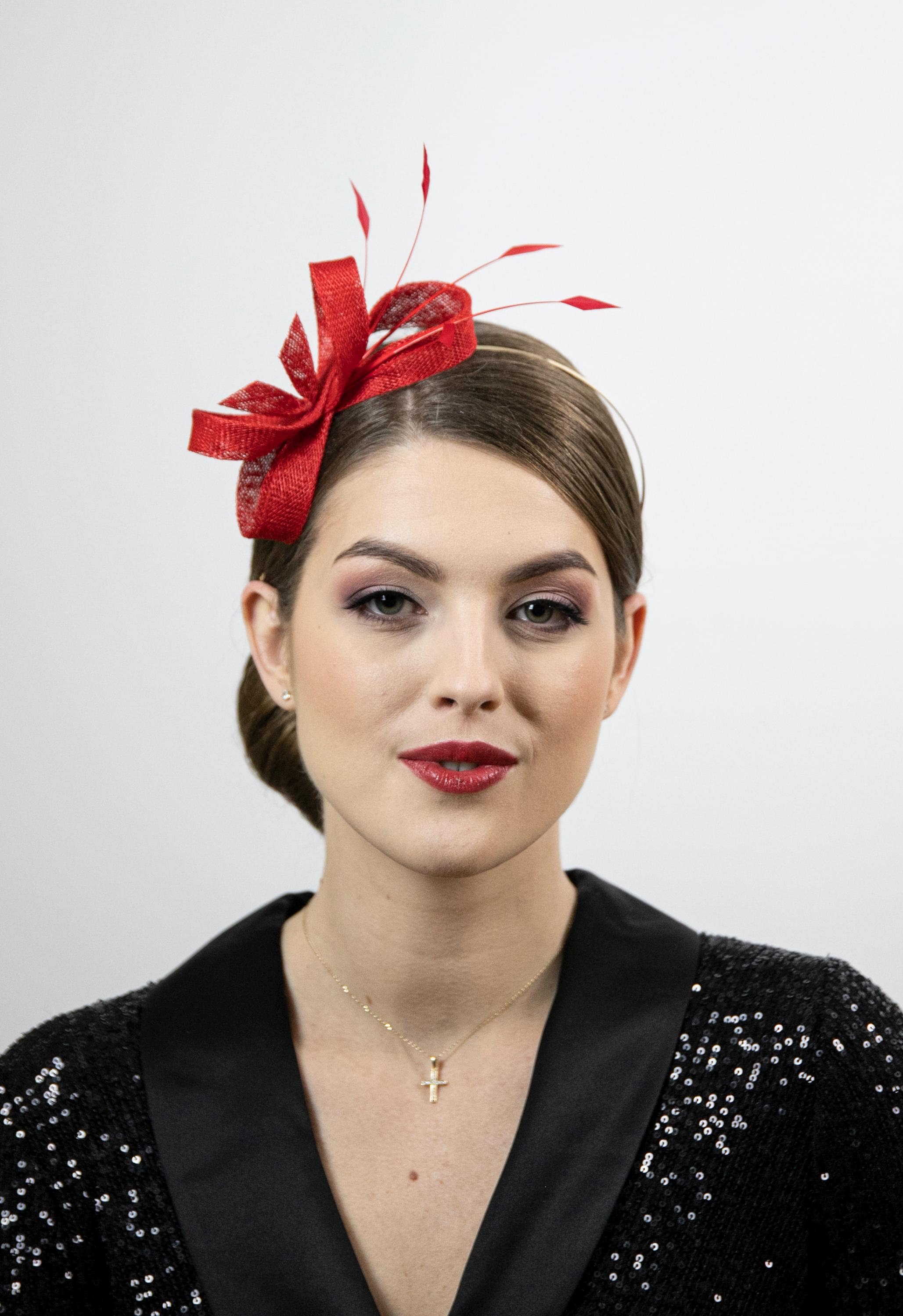 Gorgeous Red Feathers Bow Clip Headband Fascinator Hat Holidays Church Tea Party Women main image 3