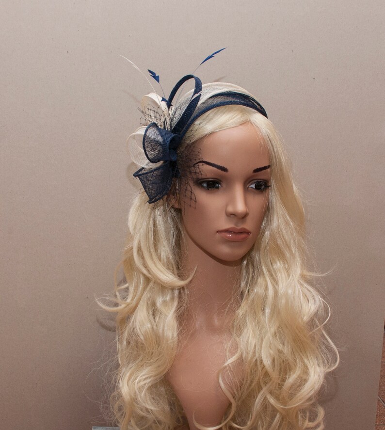 Navy Blue and White Elegant Fascinator for the Weddings Etsy