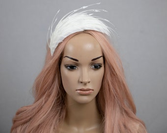 White feather headband hat with rhinestones. Made to order.