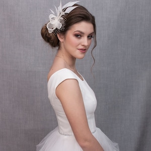 White wedding fascinator. White feather fascinator for your special occasions. image 4