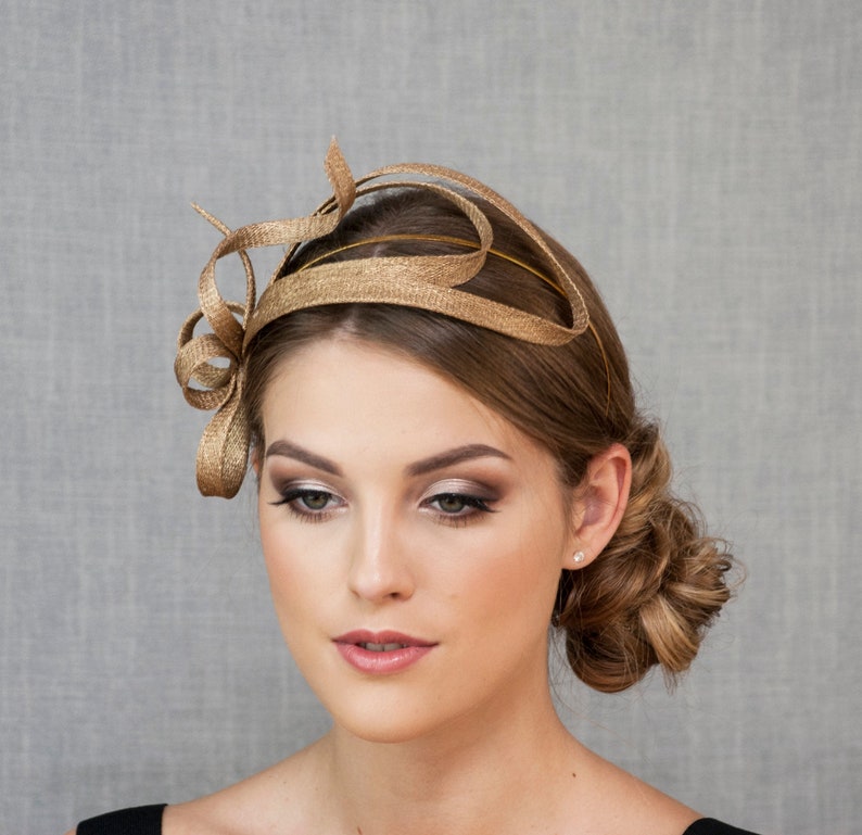 Golden fascinator. Golden headband. Etsy