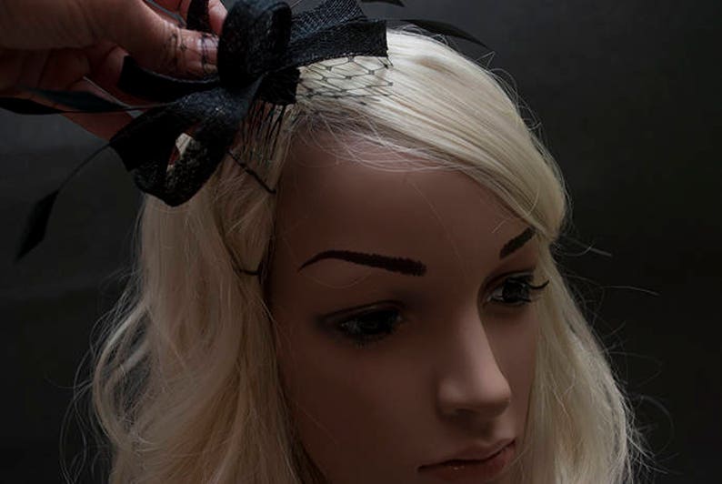 Black Fascinator Small Black Fascinator Black Wedding Etsy