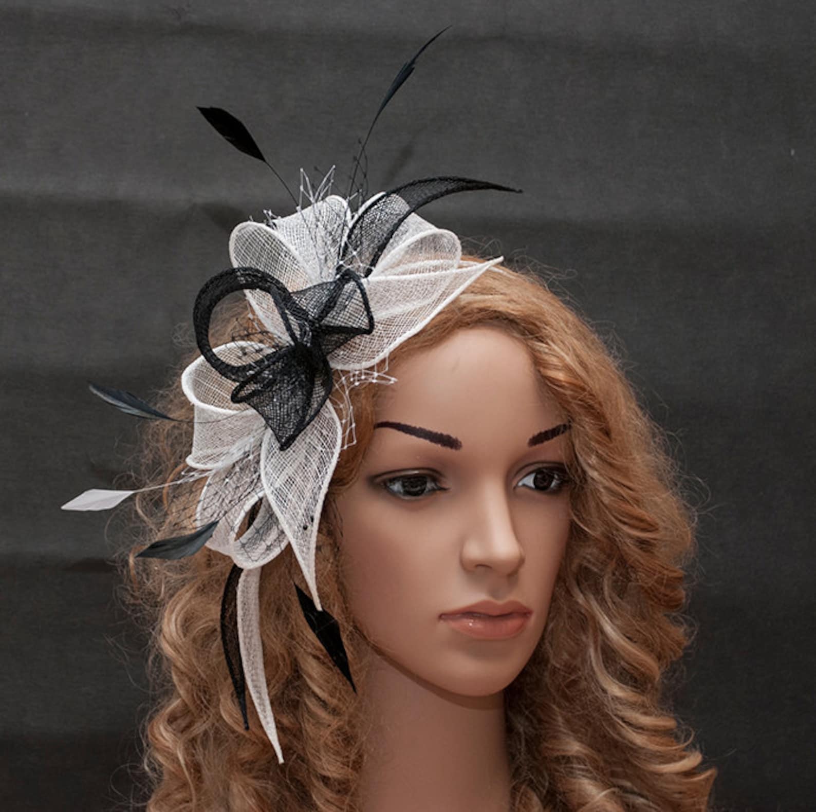White and Black Wedding Fascinator Black and White Fascinator Etsy