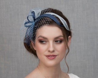 Blue fascinator hat. Navy blue wedding fascinator.