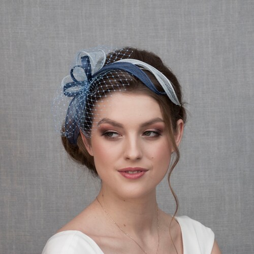 Blue Fascinator Hat. Navy Blue Wedding 