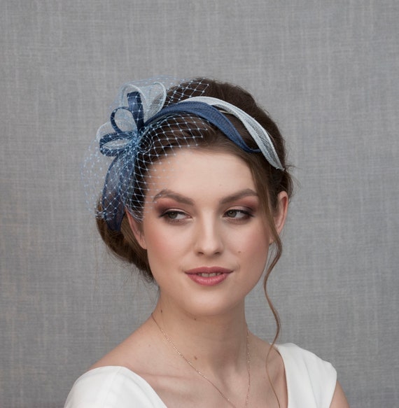 Blue Fascinator Hat. Navy Blue Wedding Fascinator. New Design Etsy